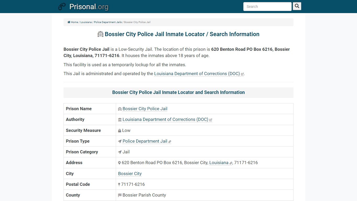 Bossier City Police Jail-Inmate Locator/Search Info, Phone ...