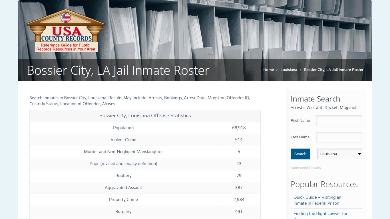 Bossier City, LA Jail Inmate Roster | Name Search